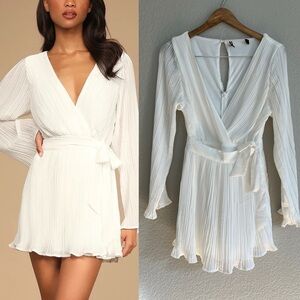 Embrace Your Beauty Ivory Pleated Long Sleeve Skort Romper